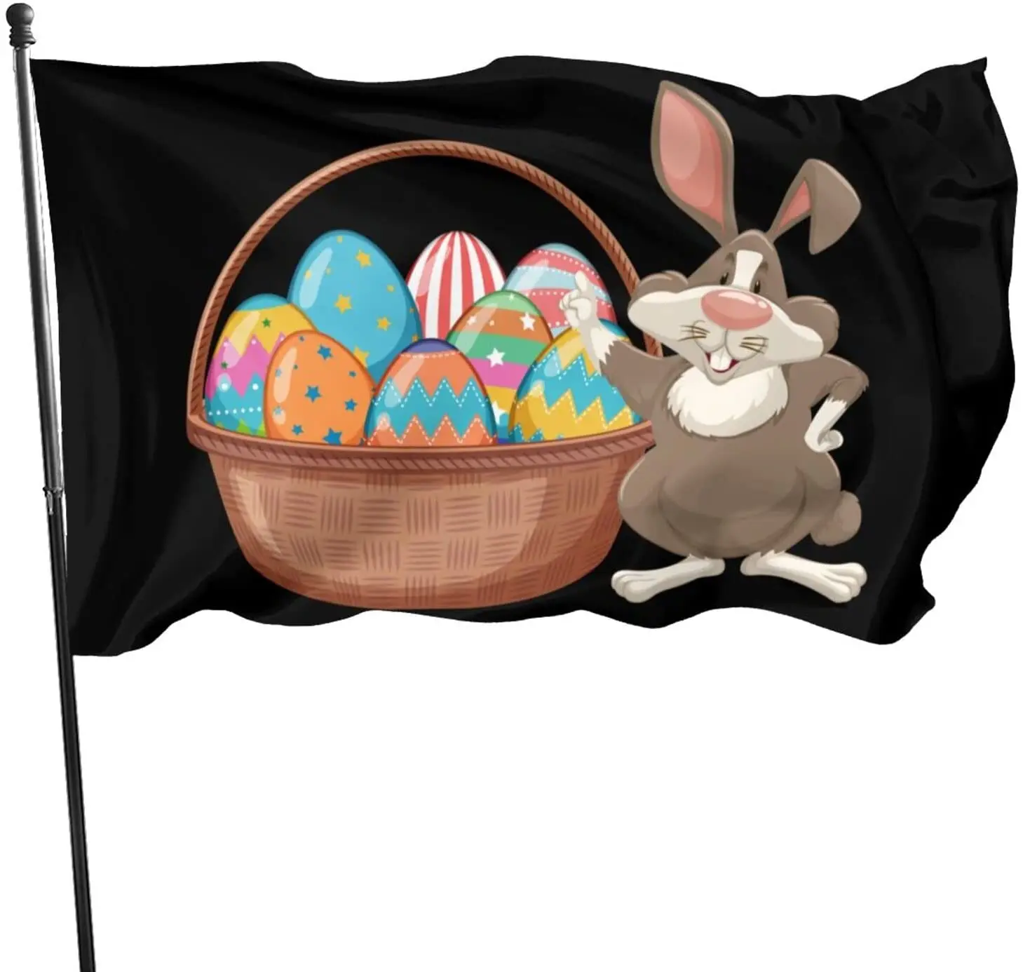 

Durable Gray Bunny and Decorative Eggs in The Basket for Easter Flag Banner Outdoor Indoor Decor- Polyester Flags