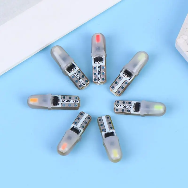 Фото 【MO】10 шт. светодиодных ламп T5 3014 2SMD, суперяркие, для салона автомобиля, приборной панели, силиконовые, боковые клиновидные лампы №2