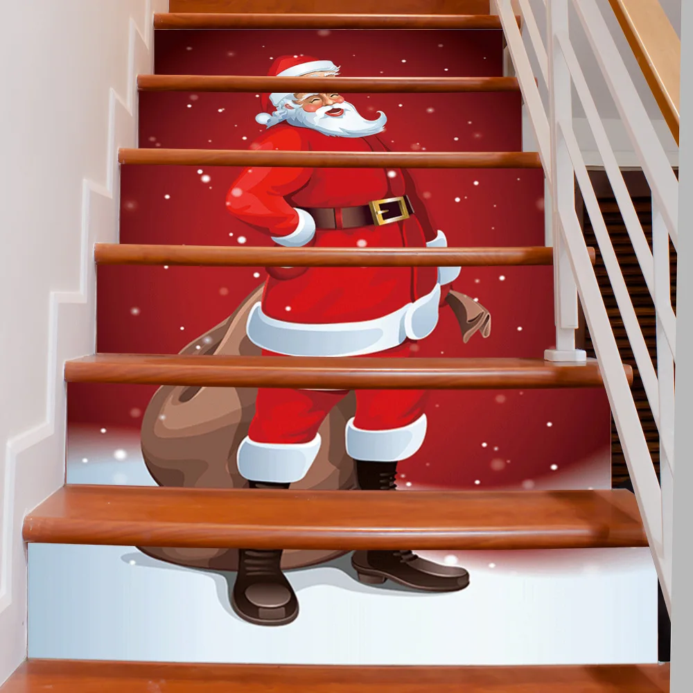 

Christmas Creative 3D Stair Decoration Santa Claus Pattern Stair Decoration Stickers Concealer Wall Paste Wallpaper Home Decor