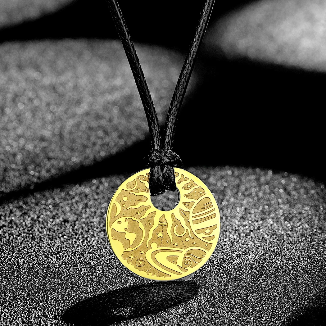 

LUTAKU Handmade System Sun Planet Black Round Stainless Steel Pendant Necklace For Women Men Vintage Jewelry Gift