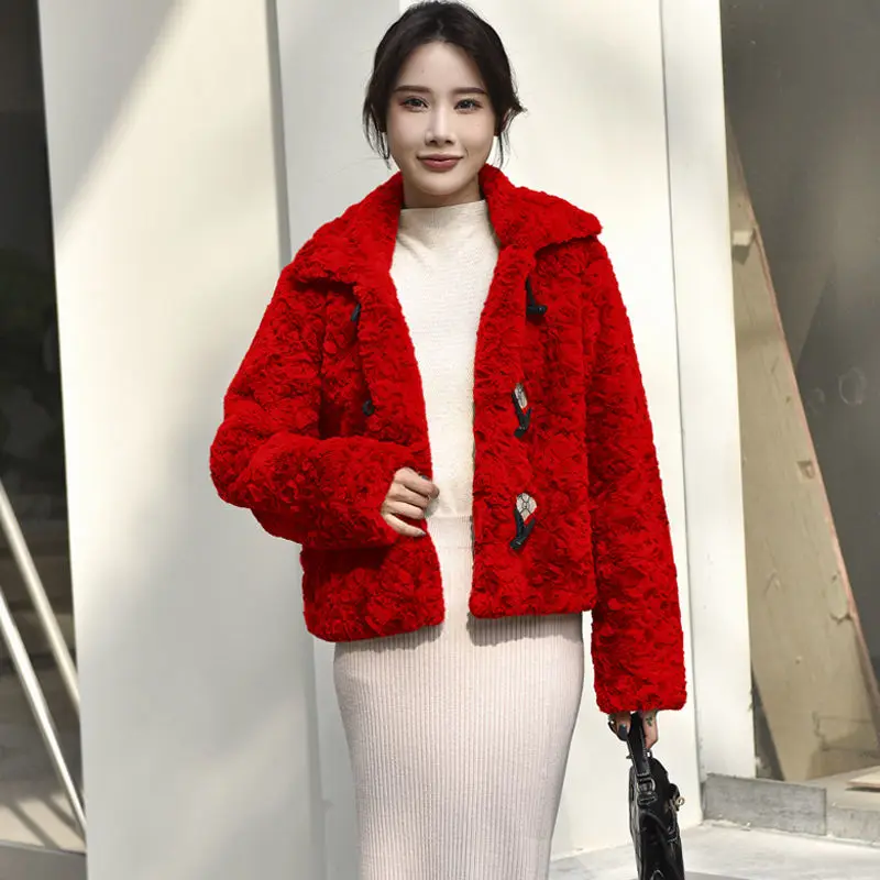 Short Faux Fur Coat Female Clothing Sheep Shearing Wool Autumn Winter Jacket Women 2022 New Ladies Sweet Slim Mink Plush Top