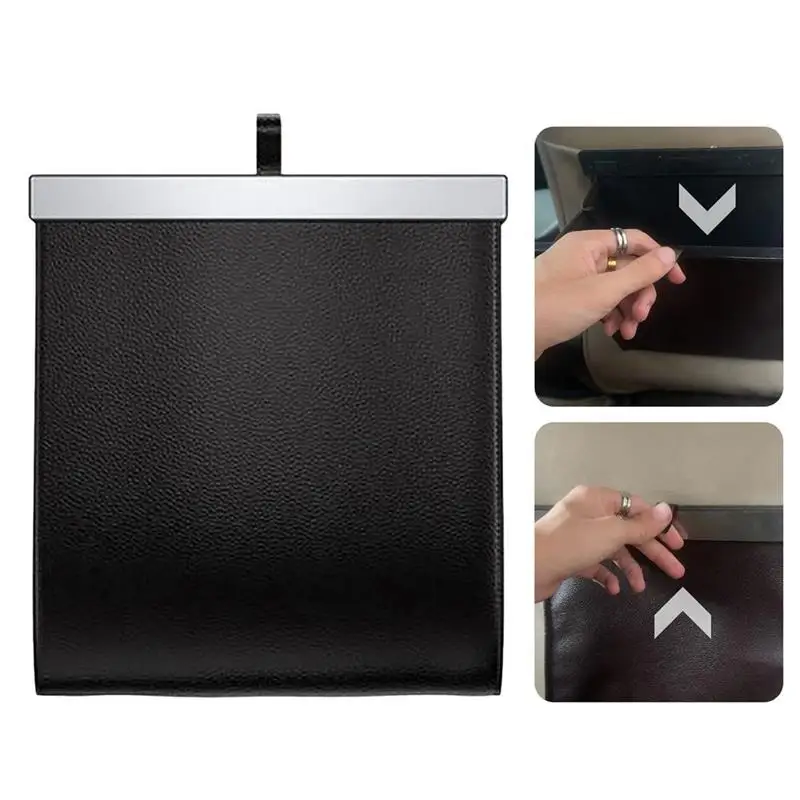 

Car leather Trash Can Garbage Bag For Auto Back Seat Dustbin Waste Rubbish Basket Organizer Storage Bag For Audi For BMW For VW