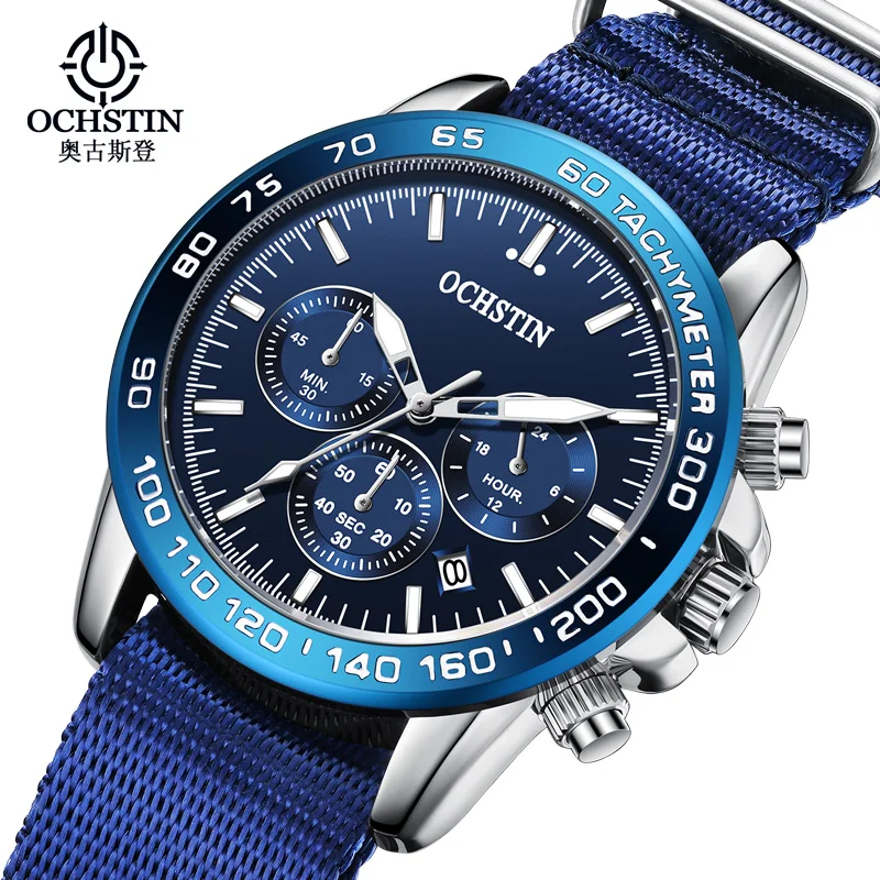 

OCHSTIN Men Watch Original Brand Luxury Multifunctional Chronograph Quartz Movement 43mm Dial Diameter Nylon Strap Waterproof