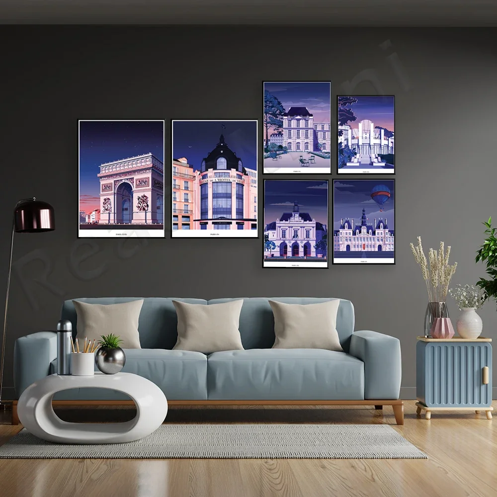 City Hall Market La Rotonde Monceau Park Arc de Triomphe Grand Palais Luxembourg Gardens Paris IV travel poster