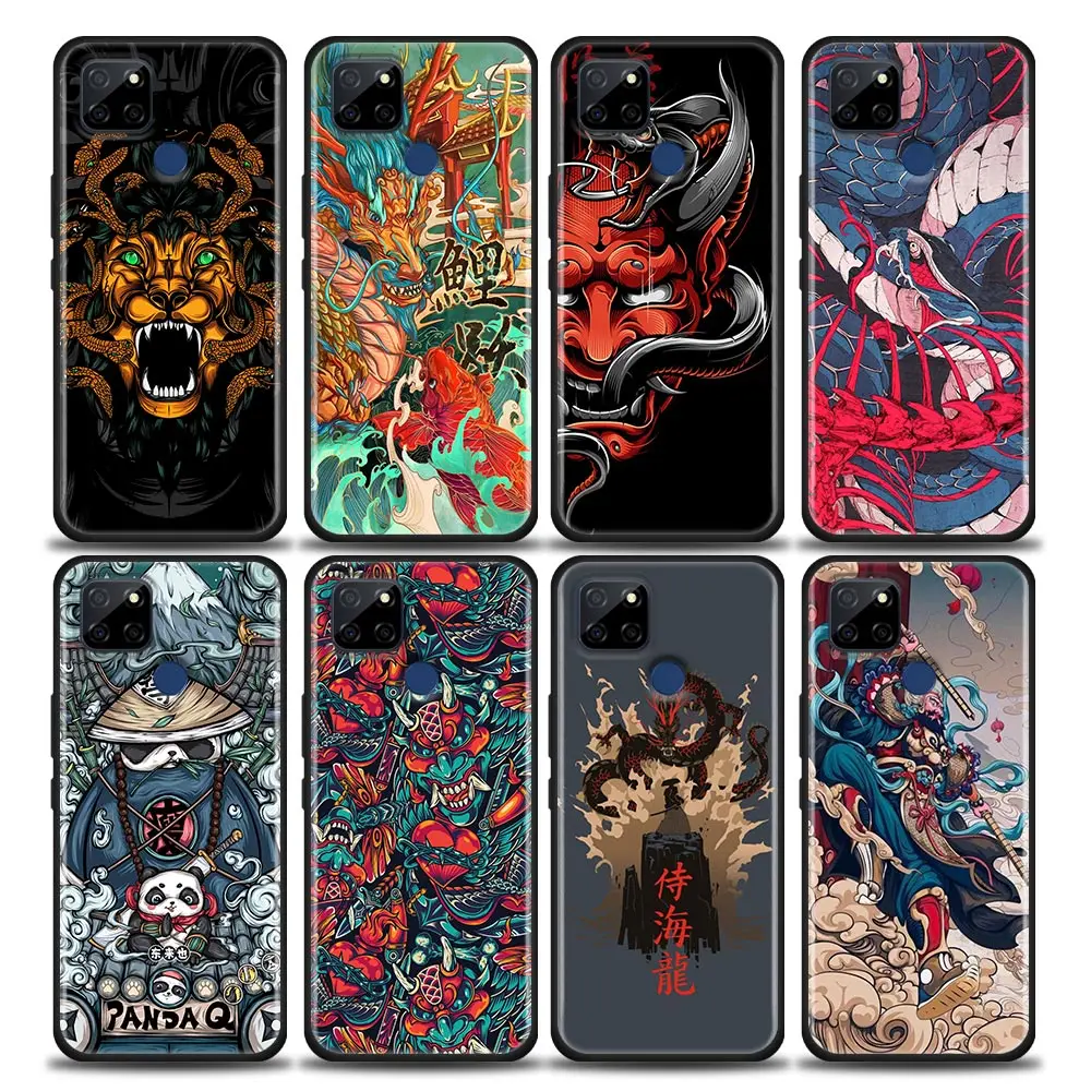 

Phone Case for Realme Q2 C20 C21 V15 8 Case C25 GT V13 5G X7 Pro Ultra C21Y Silicone Cover Japanese Art Samurai