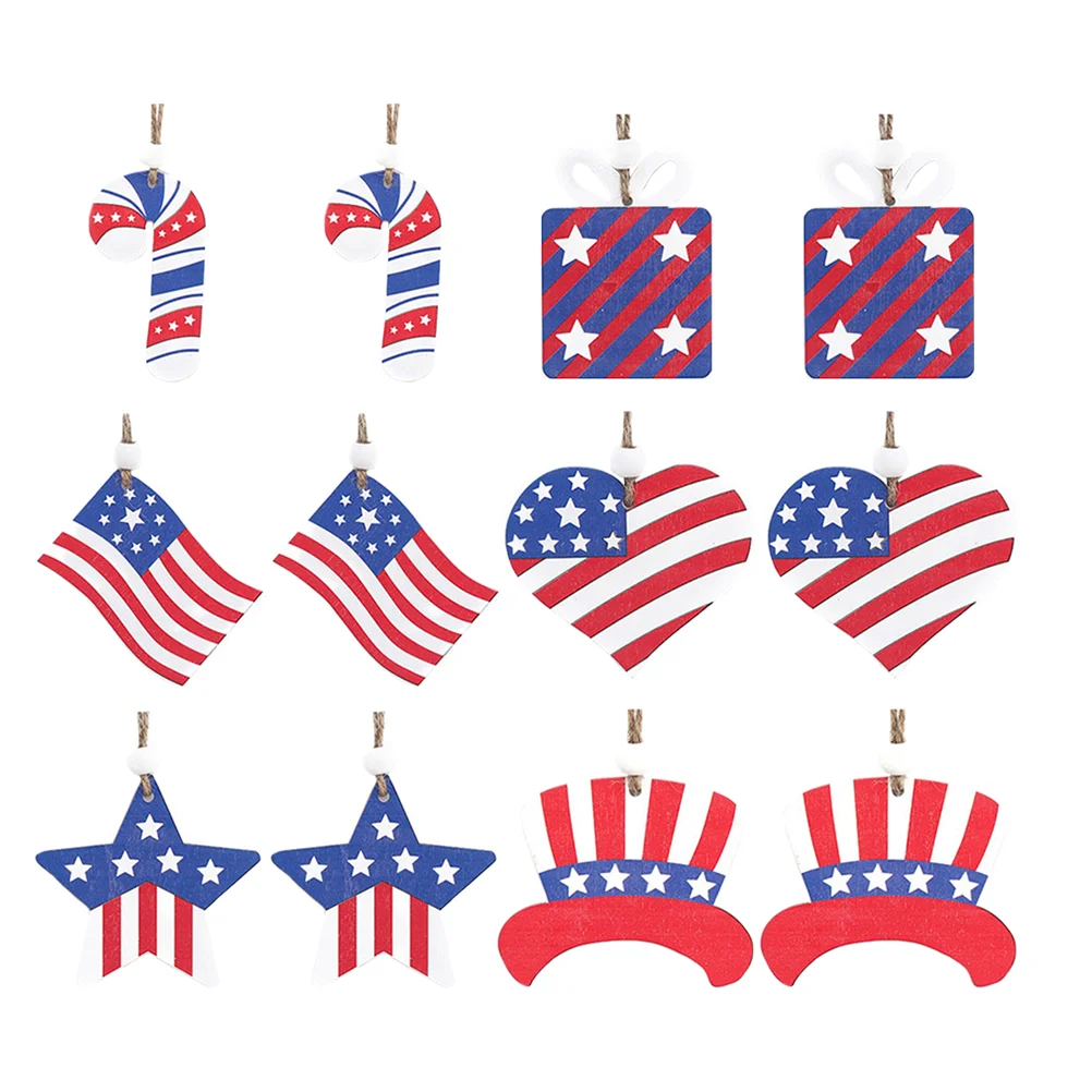 

12pcs Independence Day Wooden Ornaments Wooden Hanging Cutout Slices Ornaments
