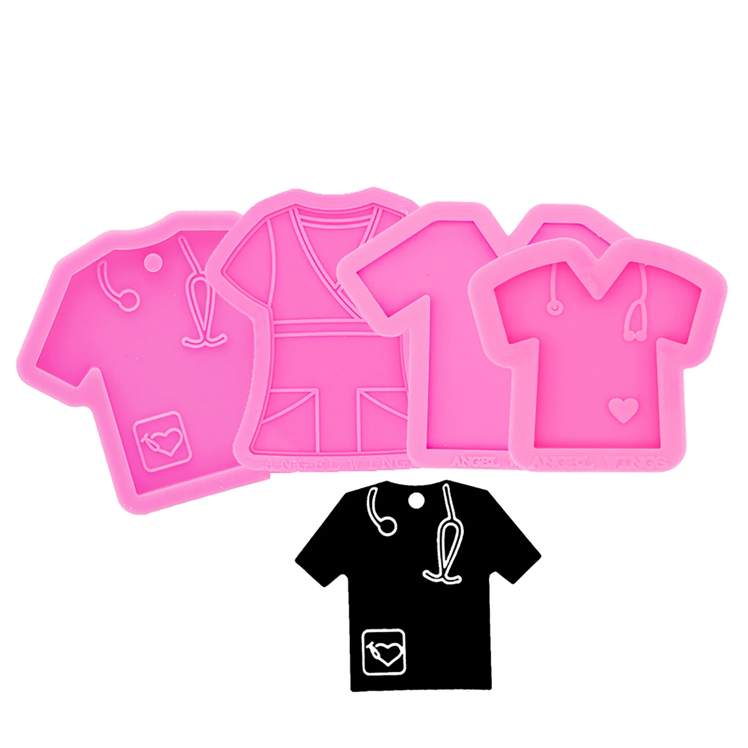 

Scrub top with stethascope Shirt Badge Reel Epoxy Resin Molds phone grip socket Silicone Mould DIY Shiny Glossy