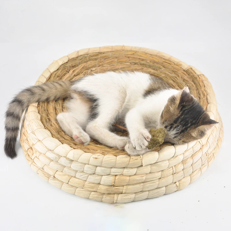 

Круглая миска для домашних животных, соломенный коврик для кошачьей шерсти, коврик для скретч, игрушка для котят, дивана, кролика, гнезда, Ак...