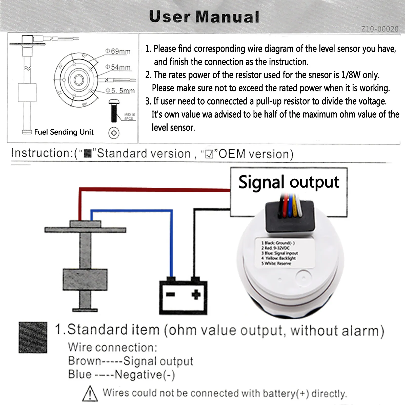 Датчик уровня топлива 0-190 Ом датчик A5 для бензинового автомобиля лодки судового