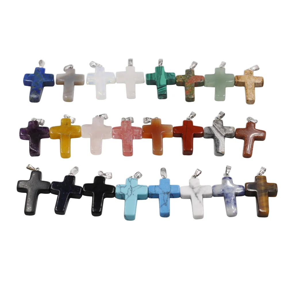 

30PCS 24 Color Stone Cross Gemstone Pendants Charms Cross Charms without Chain Jewelry Making Supplies for Necklace Earring