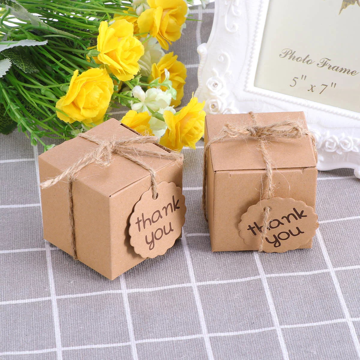 

Boxes Candy Gift Kraft Wedding Paper You Thank Box Christmasbrown Favortreat Lids Foldable Presents Boxe Rustic Pillow Earrings