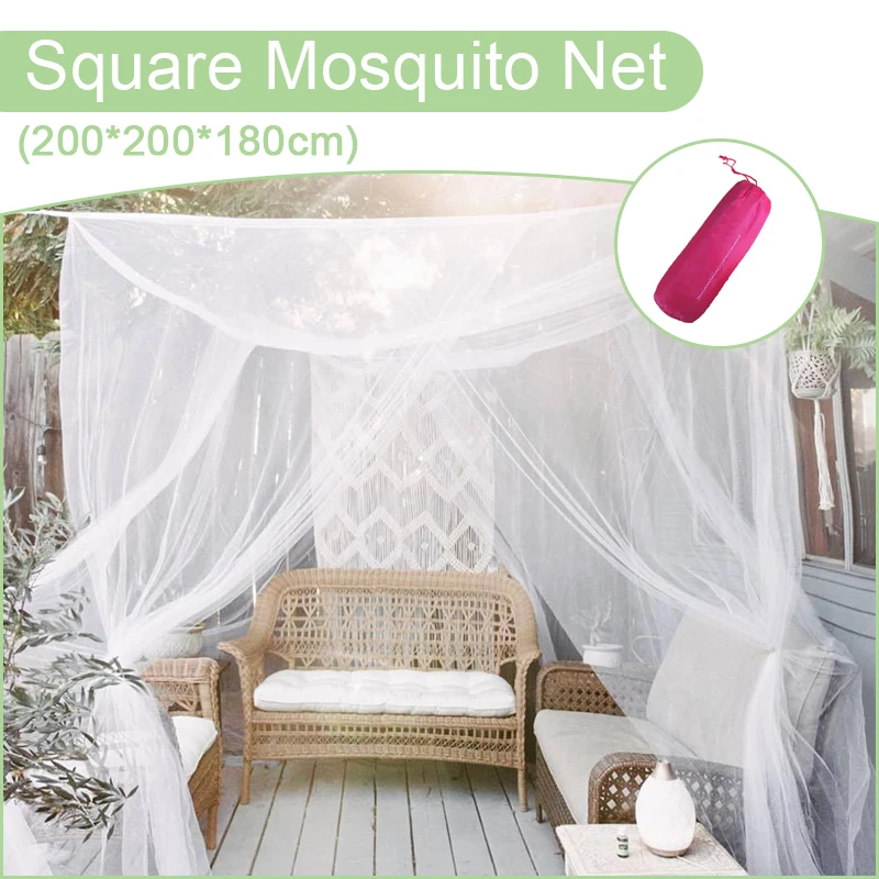 200x200x180cm Outdoor Camping Mosquito Net Anti Insect White Mesh Canopy Net 4 Corner Curtain Tent Portable Travel Hanging Bed