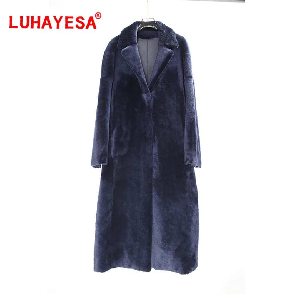 2024 удлиненное длина 124 см темно-синее австралийское из овчины мериноса мех