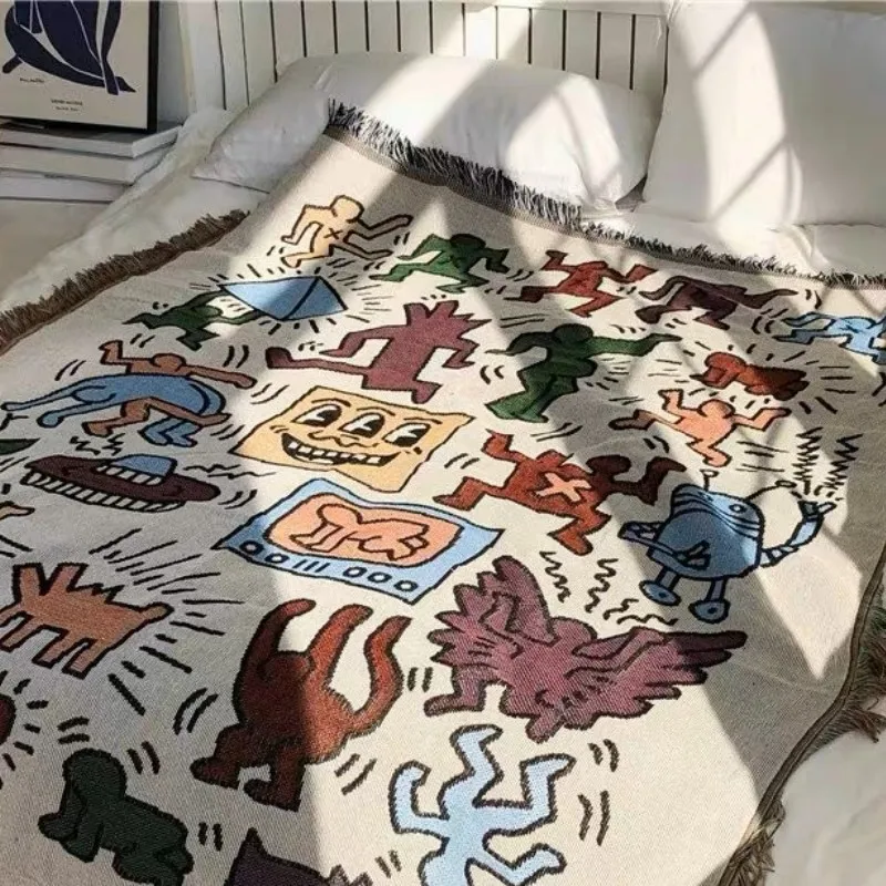 Blanket Messy Graffiti Outdoor Sofa Covers Camping Tassels C