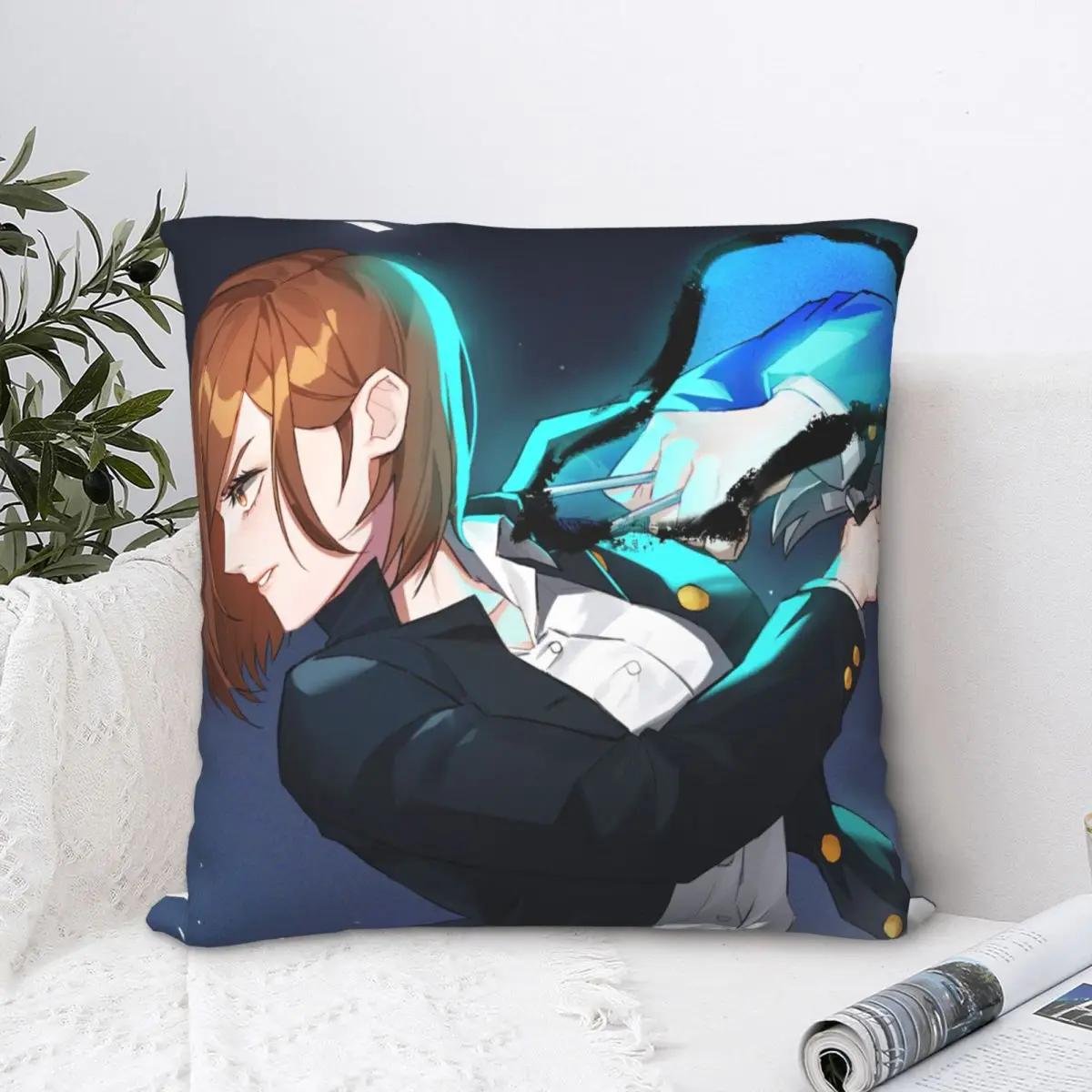 

Kugisaki Nobara Throw Pillow Case Jujutsu Kaisen Japanese Adventure Anime Backpack Coussin Covers DIY Printed Reusable Decor