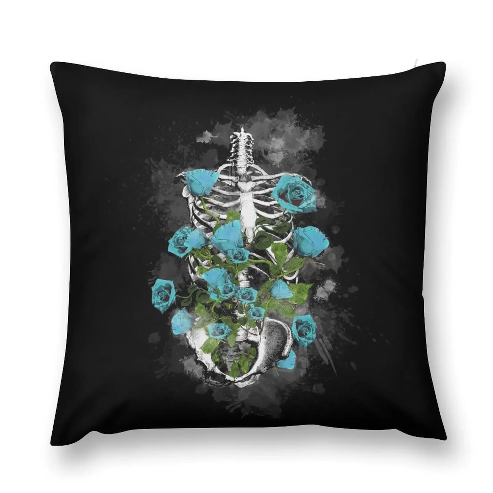 Кости и ботаника грубная клетка Анатомия лента скелет голубые розы Декоративная