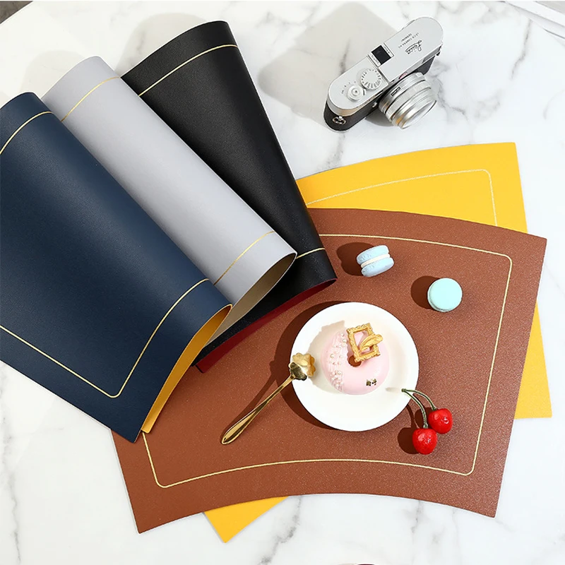 

Double Side PU Leather Nordic Style Coaster Solid Pad Anti-slip Kitchen Placemat Dish Coffee Cup Mug Table Mat Modern Home Decor