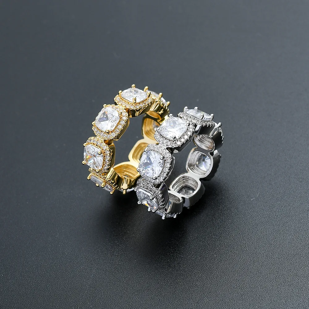 

Lucky Popular Five Row Diamond Square shape Ring Fashion Stainless Steel Couple Ring Jewelry Wedding Ring Gift