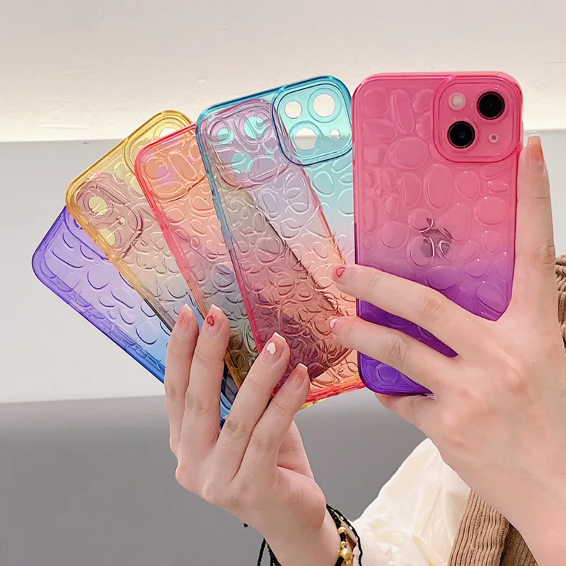 

3D Transparent Clear Gradient Case For iPhone 13 12 MINI 11 Pro Max XS XR X 8 7plus SE2020 CD Soft TPU EYE Protec Cover