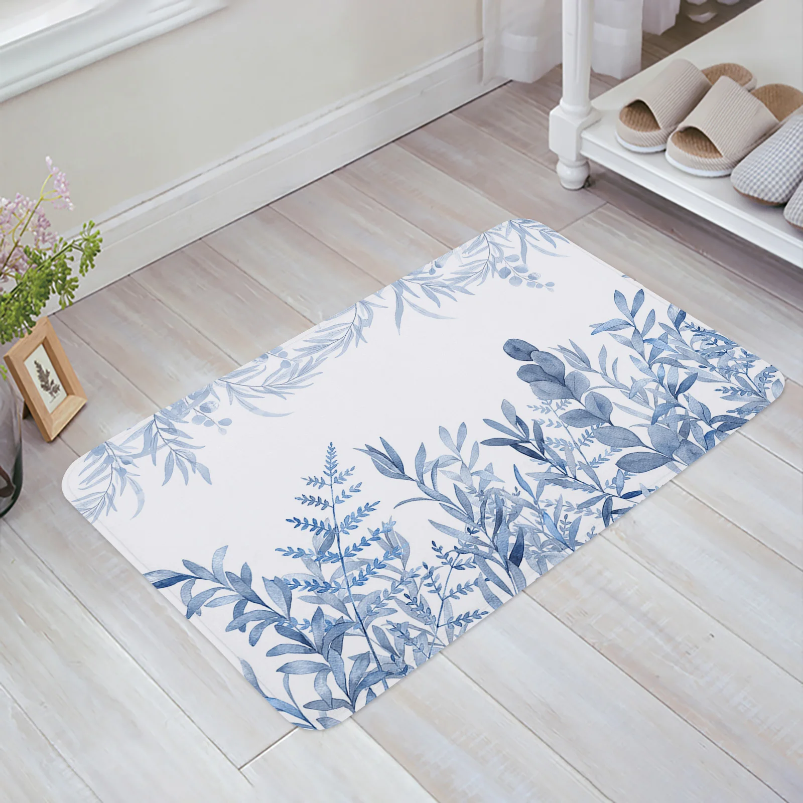 

Watercolor Blue Green Leaves Entrance Doormat Balcony Bedroom Decor Rug Kitchen Bathroom Non-slip Floor Mat Adult Home Decor