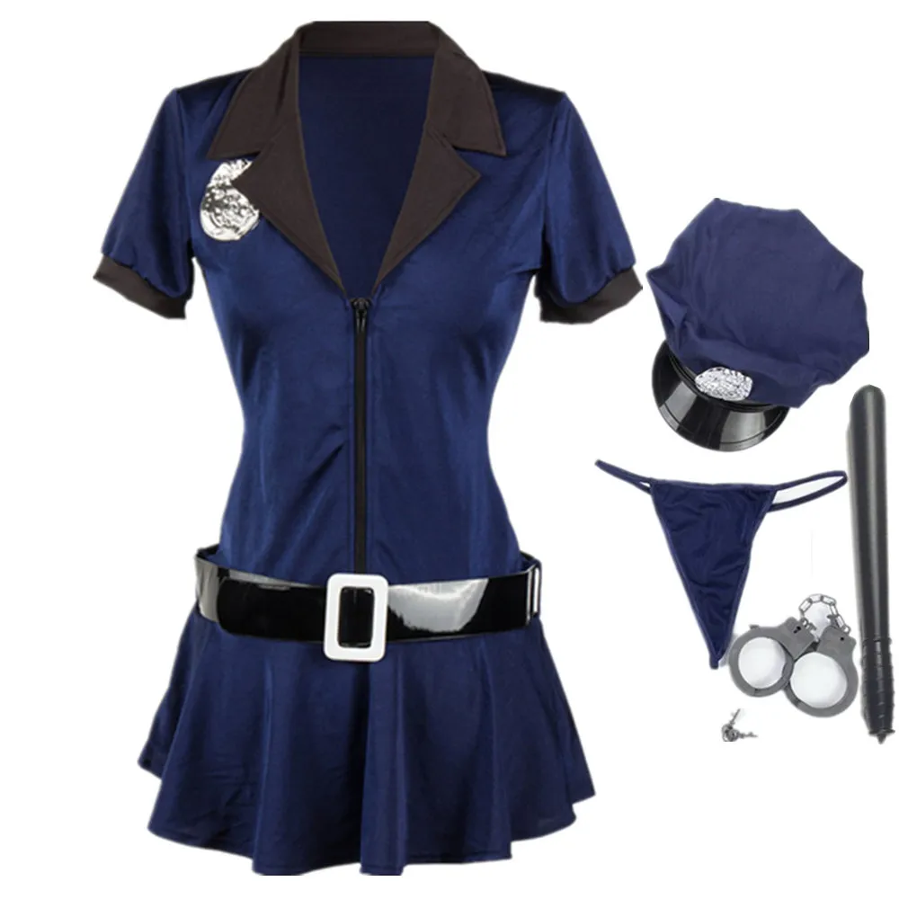 

Blue Sexy Female Police Dress Cosplay Cop Officer Uniform Policewomen Costume Halloween Adult Women Police Fancy Party Dress