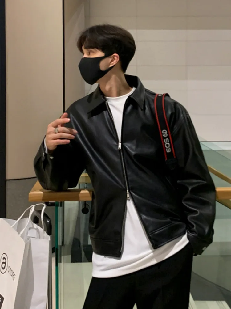 

SYUHGFA Men's Clothing Zipper PU Leather Jacket Korean Fashion Casual Autumn Spring Jackets 2022 Vintage High Quality Black Coat
