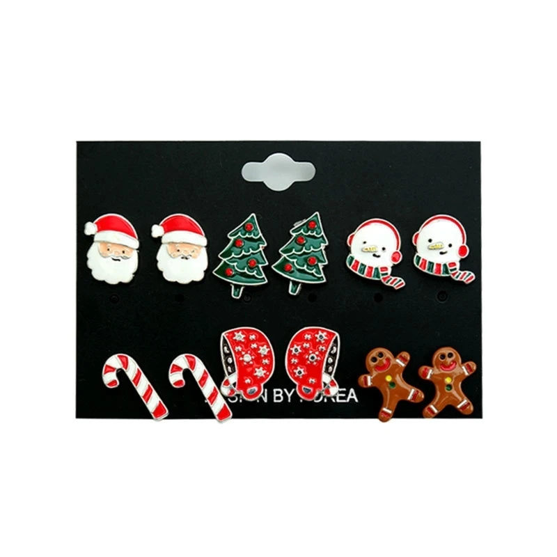 

6 Pairs Christmas Earrings Jewelry Accessories Set Cute Santa Claus Snowman Tree