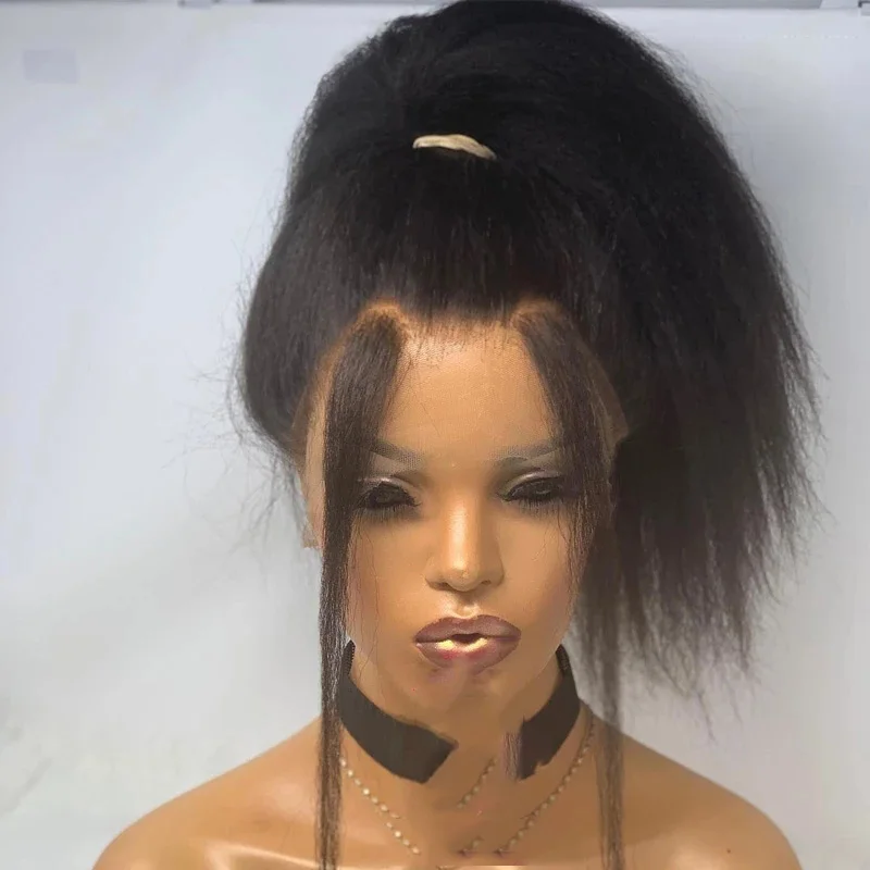 

Натуральные длинные 28-дюймовые мягкие черные курчавые прямые волосы Yaki, парик для женщин, натуральные волосы, курчавые прямые парики с афро-волосами для малышей