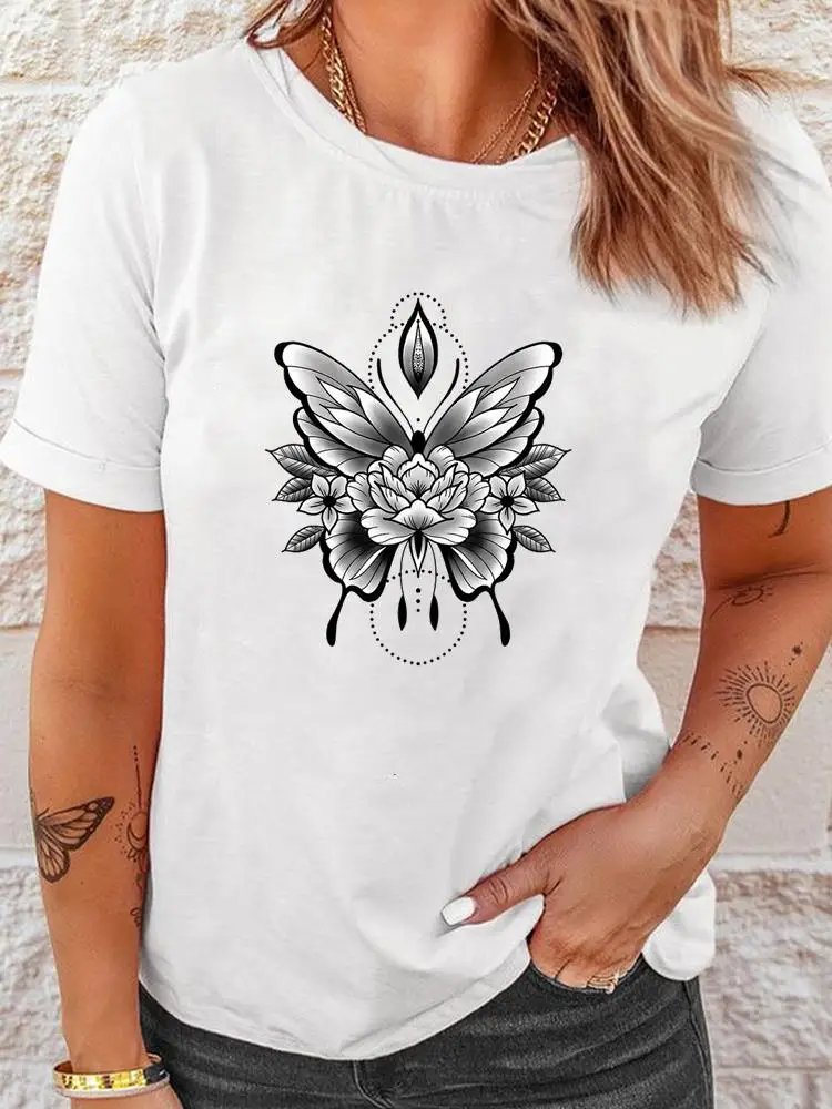 

Butterfly Lovely Printing Graphic T-shirts Tee Top Fashion Women Short Sleeve Print Tshirt Summer Spring Printing Clothing