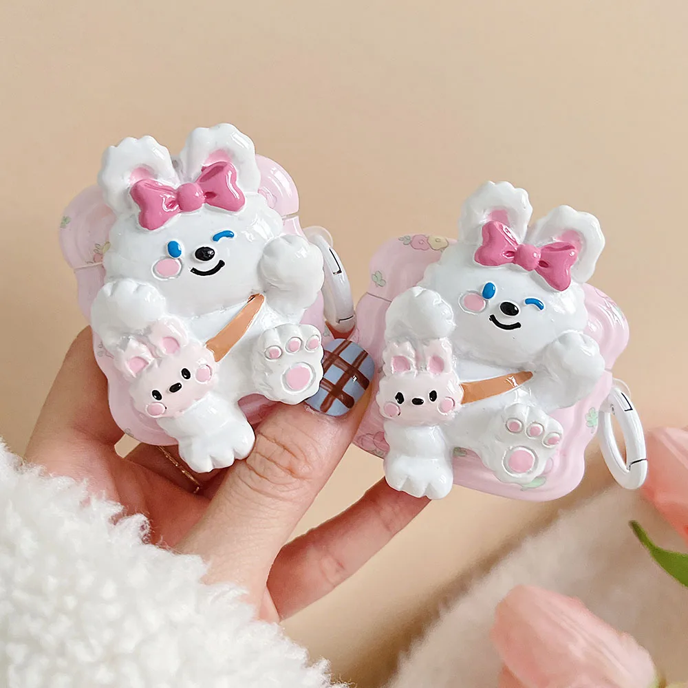 

Case for Apple AirPods Pro 1 2 3 AirPod Cartoon Cute 3D Knapsack Bowknot Rabbit Cases Floral Cover Bluetooth Earphone Air Pods