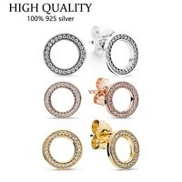fit original luxury 925 sterling silver shiny round cz pan earrings for women high quality diy fashion wedding jewelry