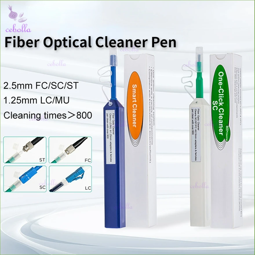

2pcs Optical Fiber Cleaner Pen Cleans 1.25mm LC/MU and 2.5mm SC/FC/ST Connector Cleaner Over 800 Times One-Click
