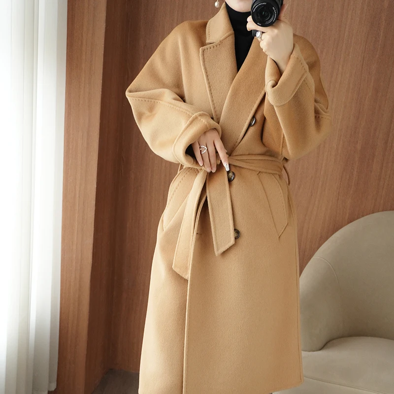 

Women's Winter Coats Long Sleeves Pockets Belt Fashion Loose Hypertrophy Lengthen Women Top Double Breasted Jackets Trench Coats