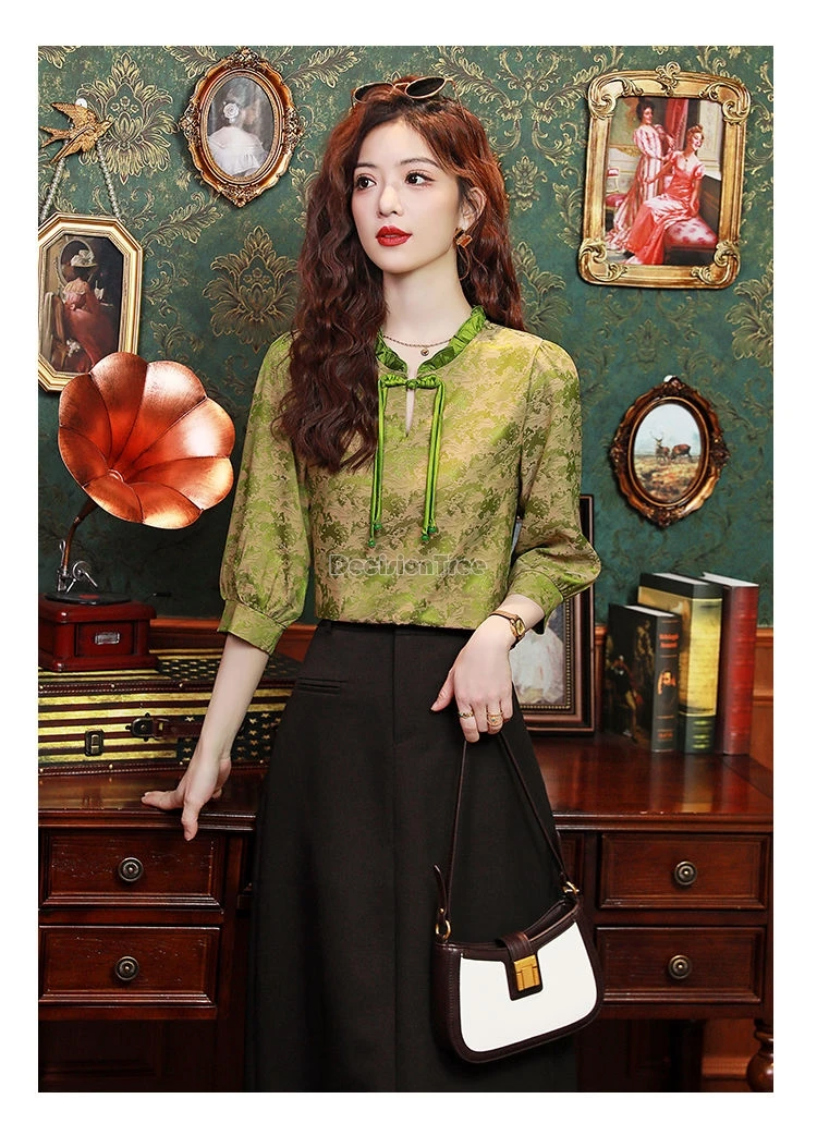 Женский жаккардовый костюм элегантный пикантный топ в китайском стиле с