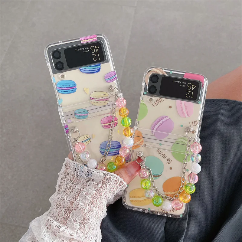 

Cartoon Macaron Chains Phone Case for Samsung Galaxy Z Flip 3 Z Flip 4 Hard Back Cover for ZFlip3 ZFlip4 Case Protective Shell