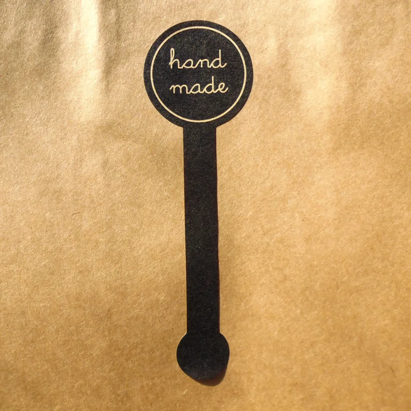 100pc Adhesive HAND MADE Cake Packaging Sealing Label Black Long Style Handmade Kraft Sticker for DIY Baking Gift Box Decoration |