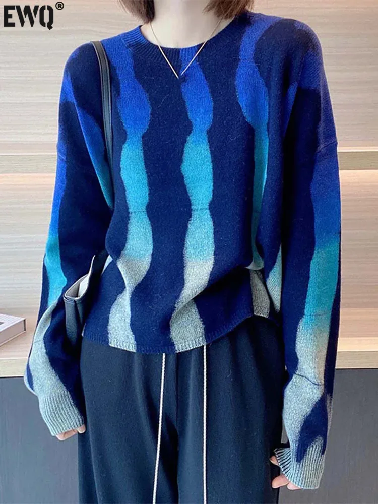 

Новое поступление шерстяной вязаный пуловер в полоску контрастных цветов [EWQ], теплый плотный свободный женский джемпер, сезон осень-зима 2023, 16U6483