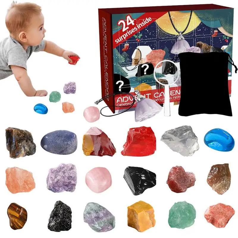 

Календарь для прибытия 2023 дюймов, 24 шт., натуральный драгоценный камень, фотобокс, полная коллекция рок, Рождественский обратный отсчет, подарок для детей