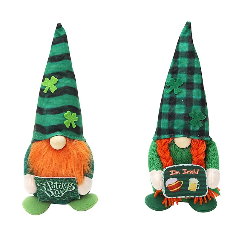 

2 Pieces St. Patrick's Day Gnome Decoration,Irish Leprechaun Swedish Nisse Tomte Scandinavian Ornaments for Home Desktop