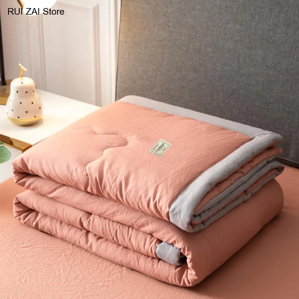 

New Solid Color Summer Air Conditioning Quilt Washed Cotton Throw Blanket Quilting Thin Comforter Cooling Duvet Quilted Quilt