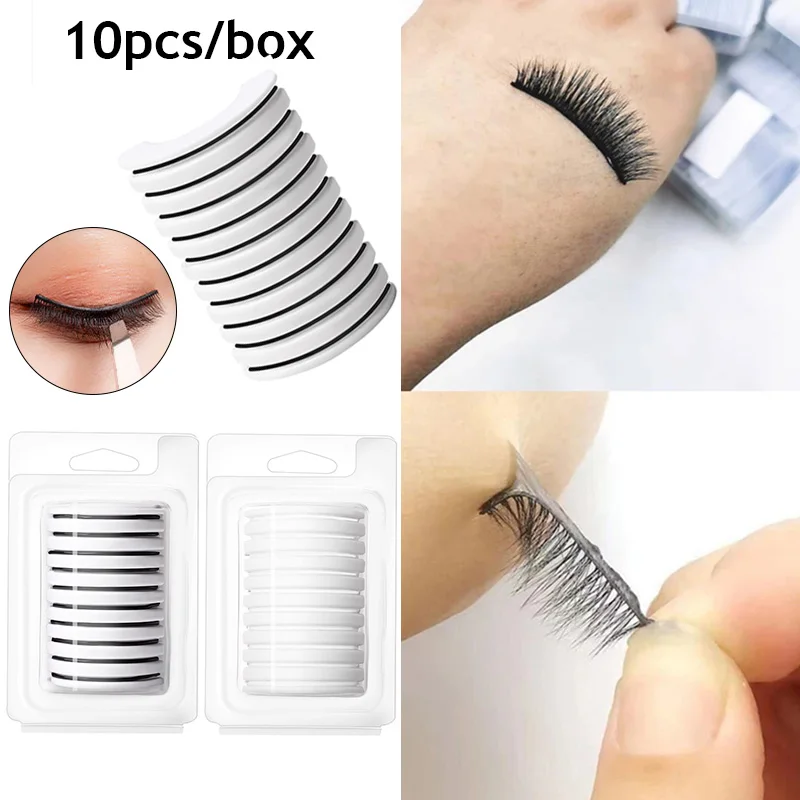 

10pcs/box Reusable Self-Adhesive Eyelash Glue Strip Transparent Black Glue-Free False Eyelashes Tape Eye Makeup Tools Wholesale