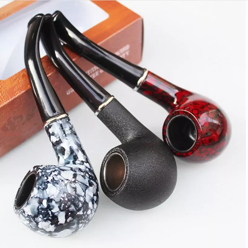 

Wooden Vintage Durable Tobacco Smoking Pipe Black Resin Smoke Pipes Reduce Tar Cigarette Filter Men Gift Necessary Supplies