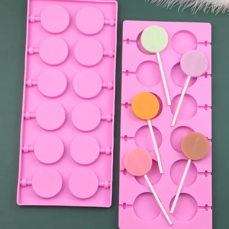 

5cm Large Round Silicone Lollipop Molds Chocolate candy pop Fondant Mould sugar lolly cake biscuit bakeware 8 hole with sticks