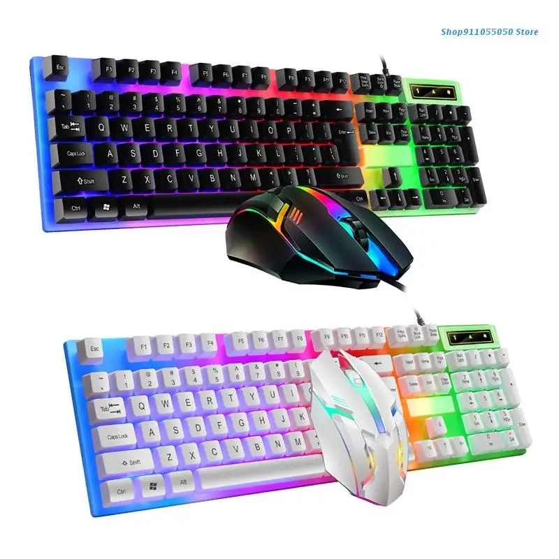 

Игровая механическая клавиатура C5AB, набор с мышью, многоцветная Водонепроницаемая клавиатура с изменяющейся подсветкой, подарок на День уч...