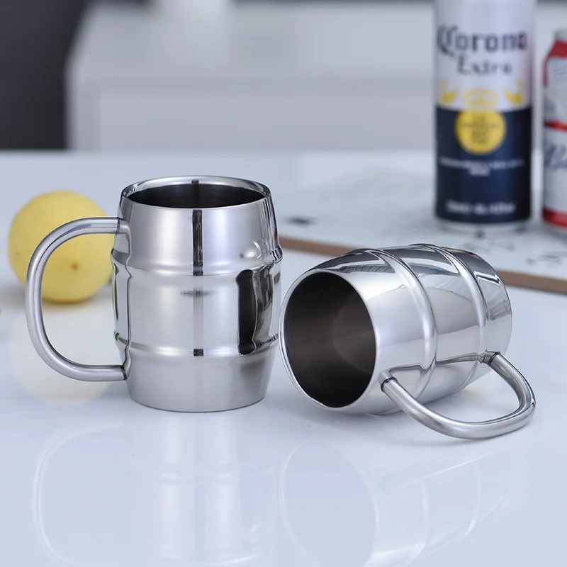 

450ml Stainless Steel Beer Cup Mugs Outdoor Camping Western Tea Coffee Cup With Handle Insulated Portable Water Cup Drinkware