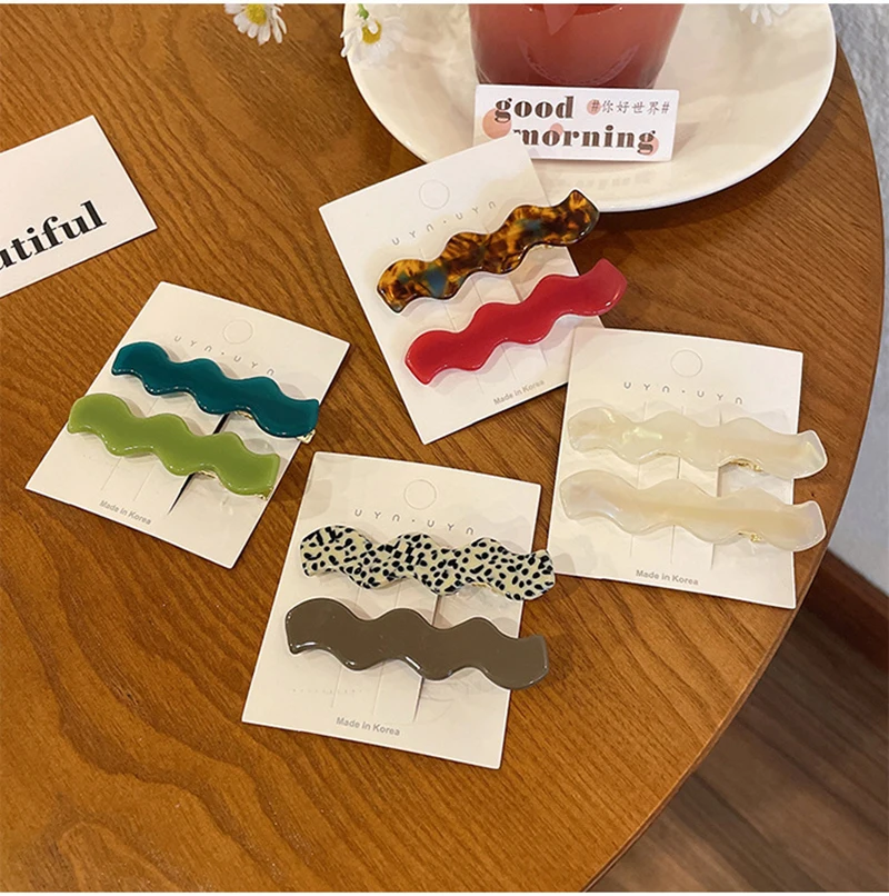 

Sweet Small Barrettes For Women Girls Acrylic Resin Fashion Wave Hair Clips Colorful Simple All-match Acetate Duckbill Clip