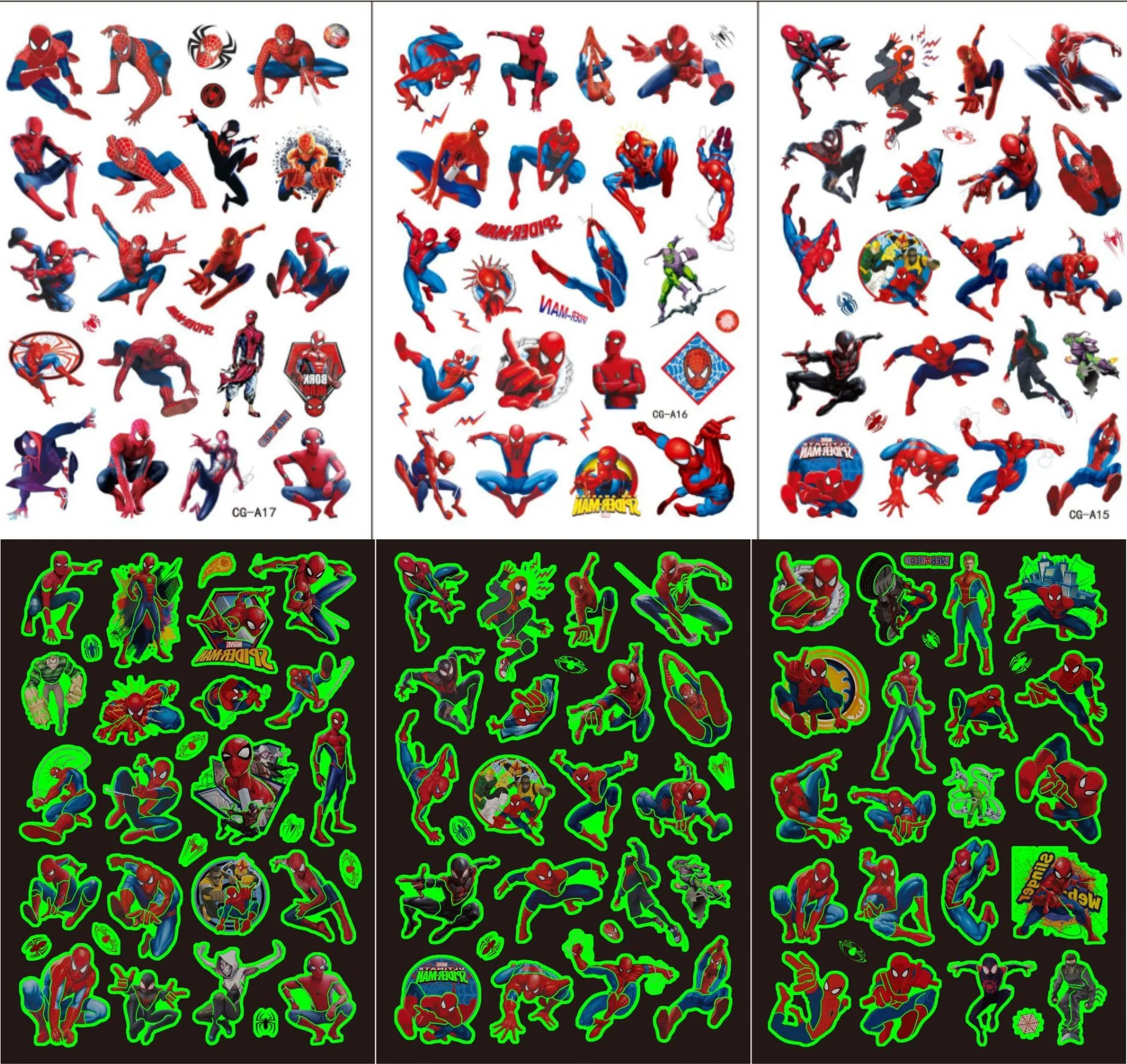 

6Pcs/set Hot Disney Movie Spiderman Luminous Tattoo Sticker Cartoon Glowing Tattoo Children Kids Boys Girls Tattoo Sticker Gifts