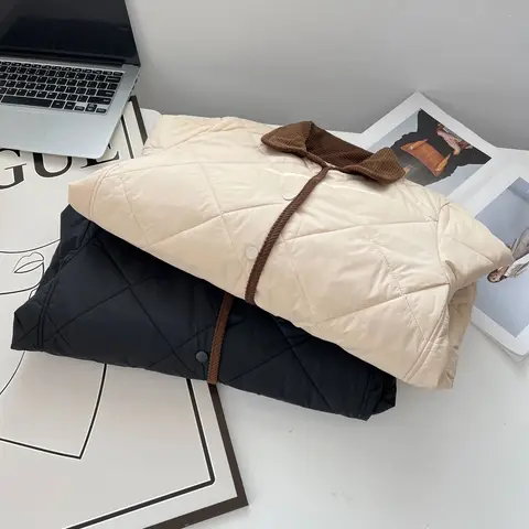 Женское Стеганое пальто на хлопковой подкладке, Повседневная теплая парка, простой контрастный цвет, лацкан, тонкая, больших размеров, осень и зима, 100 кг