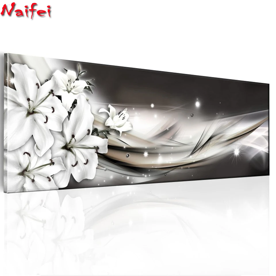 

Алмазная живопись с белыми цветами лилии, абстрактная 5d Вышивка, мозаика из страз «сделай сам», украшение для дома
