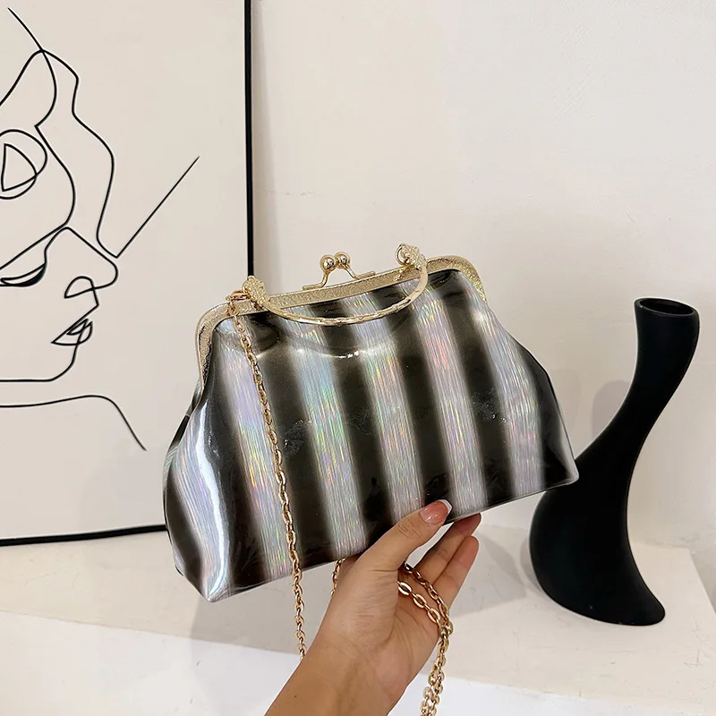 

Fashion Stripe Women's Handbags Vintage Female Handbags Chain Clip Kiss Lock Shell Shoulder Messenger Bag Bags For Women